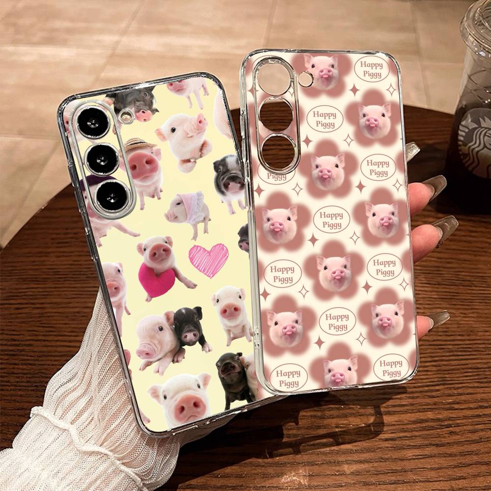 Lovely Cute Piggy Phone Case For Samsung A10 A12 A31 A40 A70 Transparent Cover
