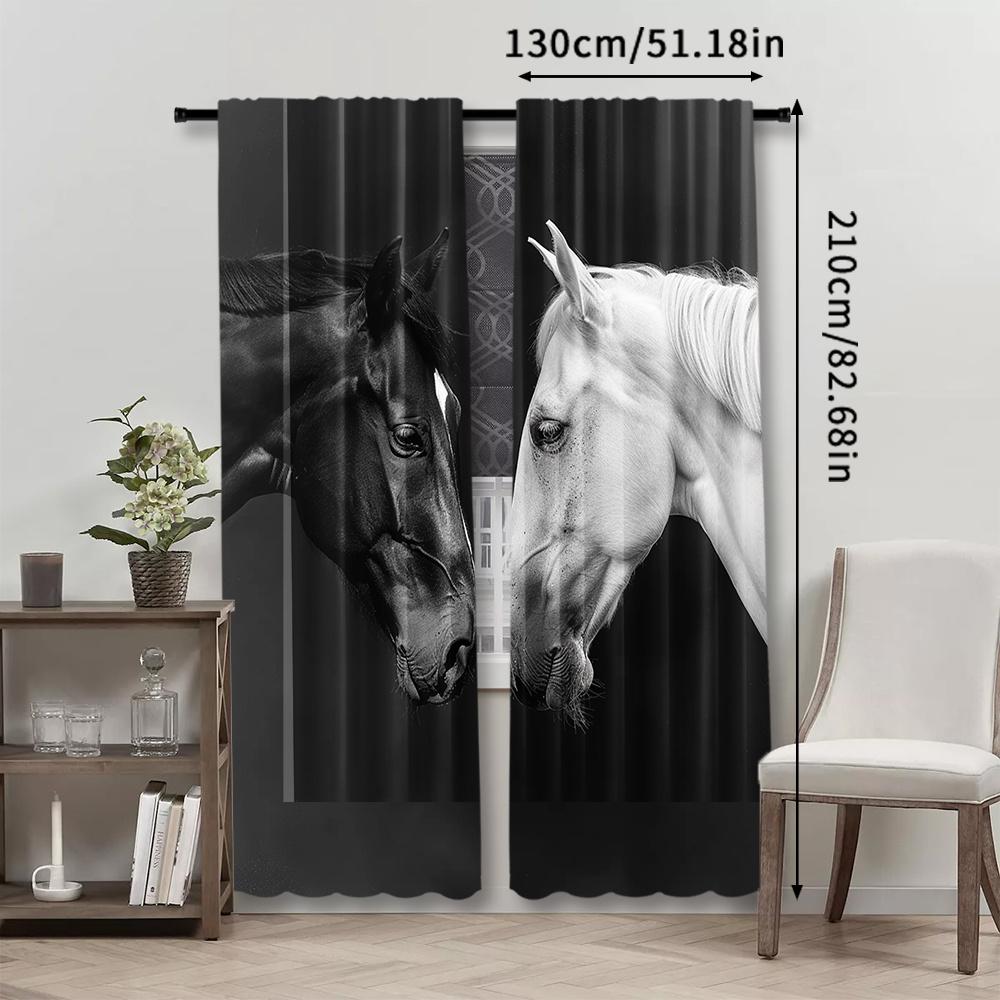 2pcs   2D Animal Horse Printed Curtains   Decorative Window Drapes   Rod Pocket Window Treatment   for Bedroom Living Room   Home Dec