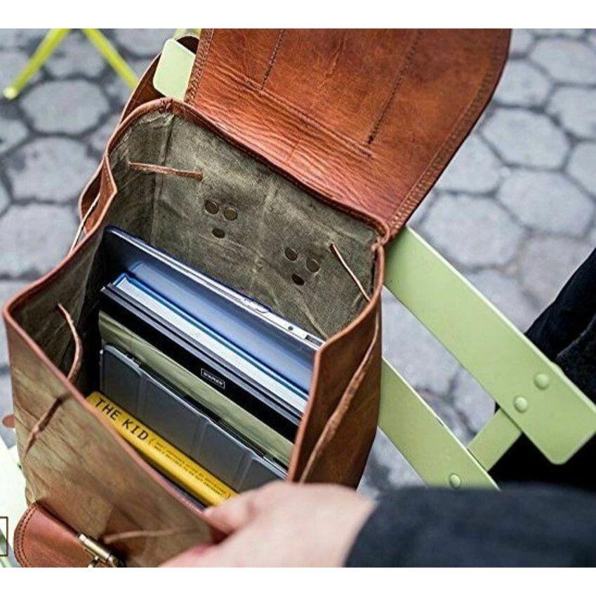 Leather Bag Goat Vintage Backpack Laptop Rucksack Genuine Travel Brown Men's New