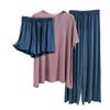 Damen Locker Lässig Rundhals Kurzarm T-Shirt Lange Hose Und Shorts Dreiteiliges Set Einfarbig Pyjama