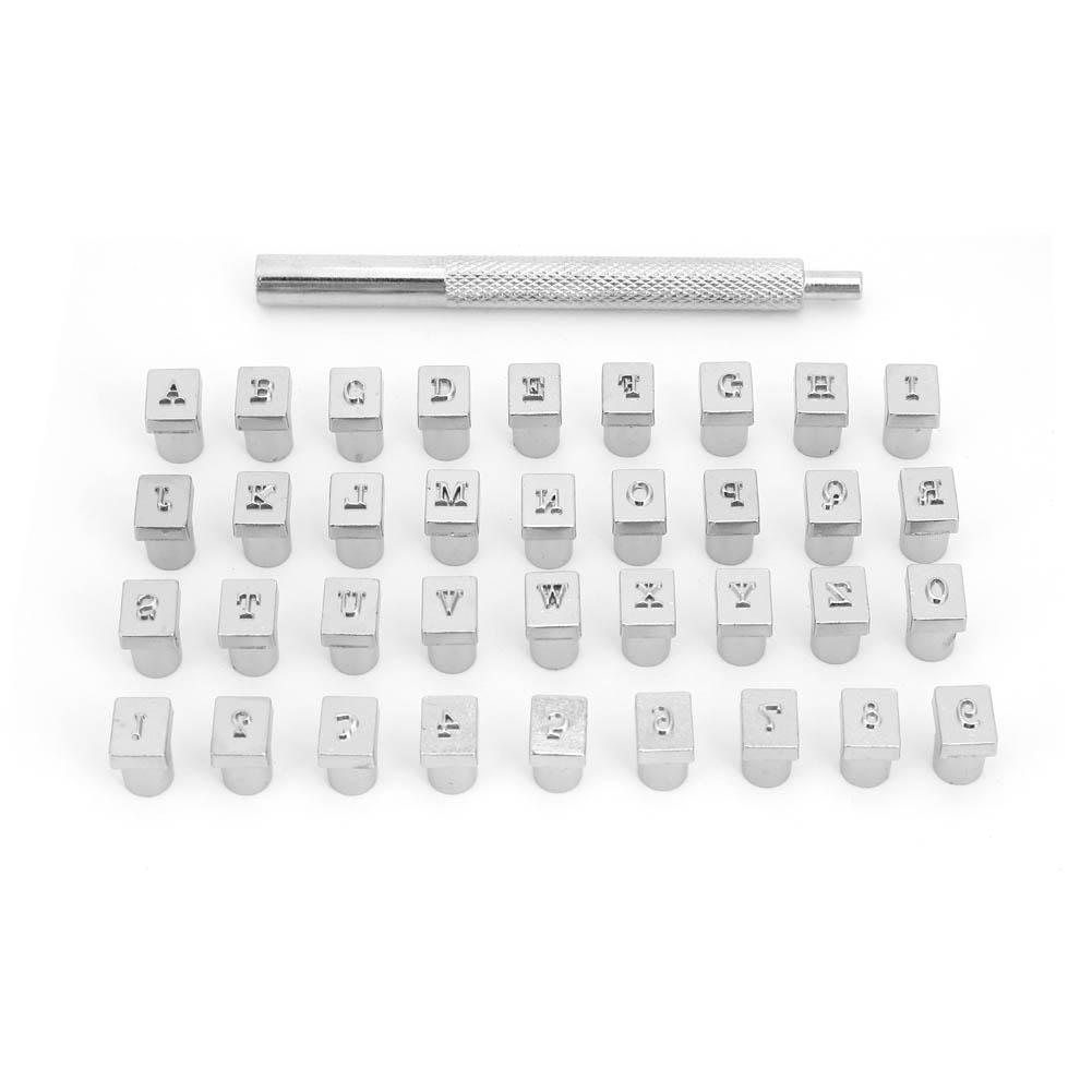 36pcs 13mm Leather Stamp Set Alphabet 26 Letters & 10 Numbers Punch Die DIY Leathercraft Tool