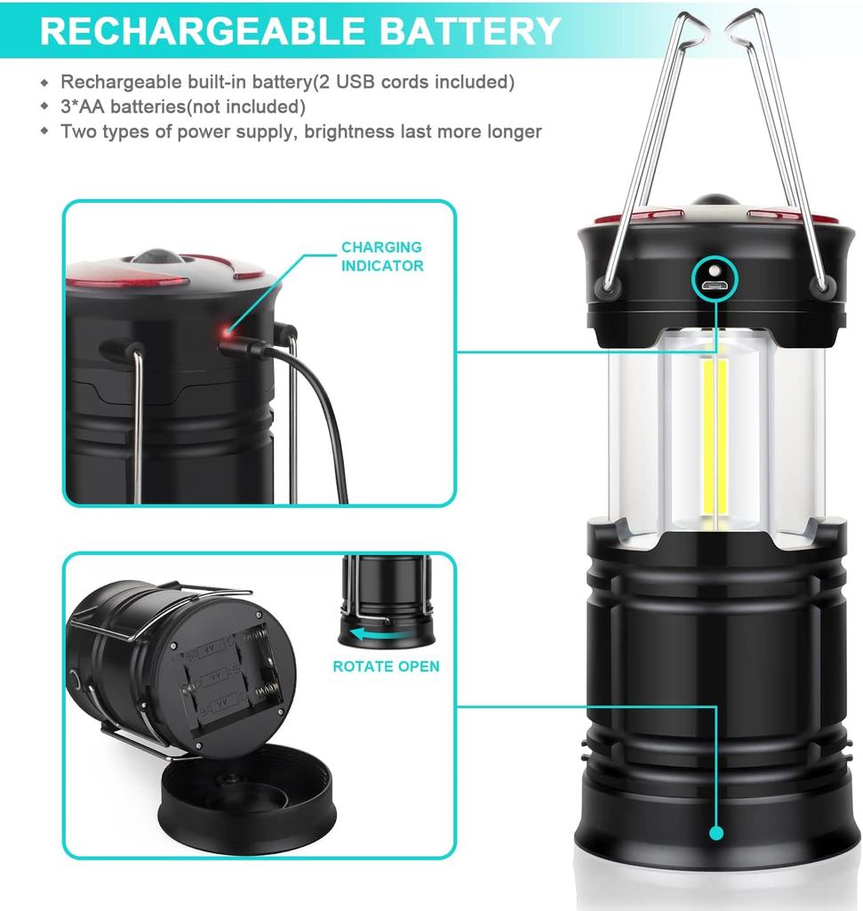 Camping Lantern Rechargeable Led Lanterns Hurricane Light With Flashlight and Magnet Base for Camping Hiking Emergency Outages