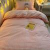 3/4piece Bedding Set Washed Cotton Simple Blue Grid Quilt Cover Sheet Human Bed Sheet Simple Style Bed Linen Bedclothes