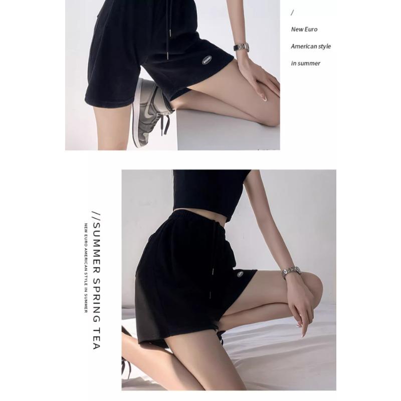 Lockere, gerade Sport-Waffel-Shorts mit mittlerem Bein, Sommer-Hottie, hoch taillierte, lässige Viertelhose mit weitem Bein