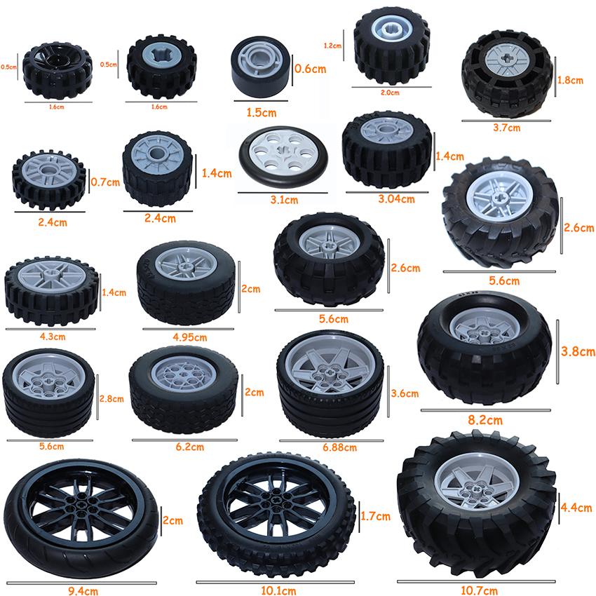 Technical Tire Wheel Car Truck Wheels Hub Block Bricks MOC Motorcycle Tyre Rim Brick Playset 56145 44309 86652 32019 15038 23798