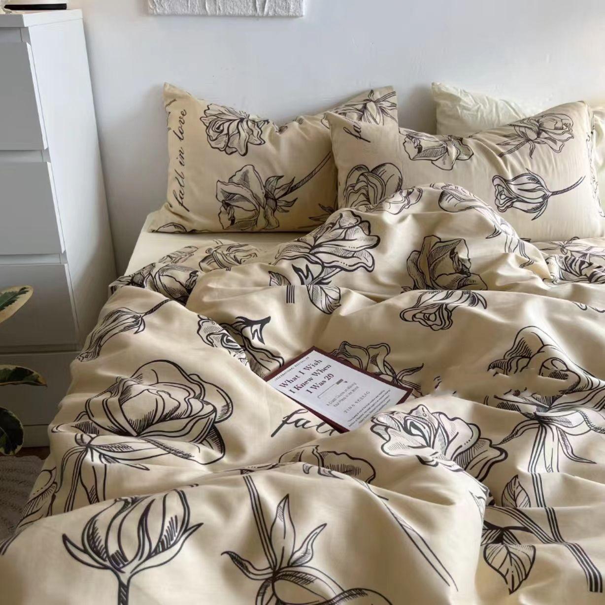 

Fashion Duvet Cover Set Korean Ins Style 2024 New Flat Sheet Pillowcase No Filler Kids Adult Bedding Set Twin Queen Bed Linen Flat Bed Sheet&Twin150x200 3pcs