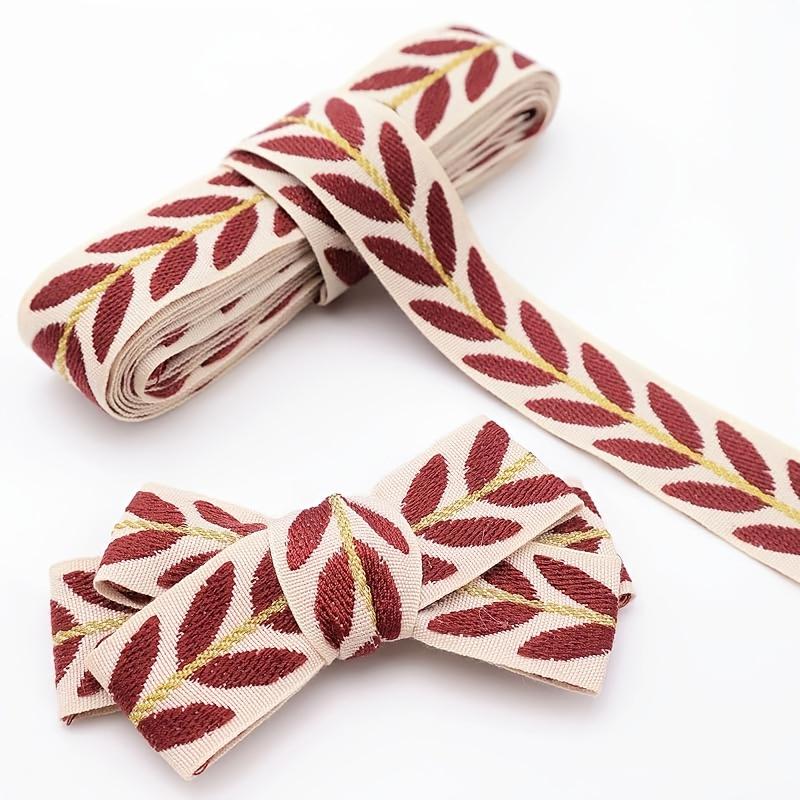 Embroidered Leaf Embroidered Trim Ribbon Satin - Multi-Color Options Decorative Ribbon Fabric 0.91 Meter Pack for DIY Sewing Craft