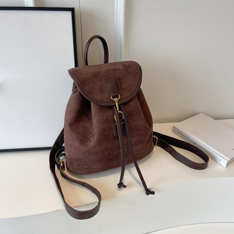 

Yogodlns Autumn Suede Backpacks For Women Large Capacity College Student Schoolbags Suitable For Travel Daily Commuting 25x14x25cm кофейный