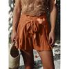 Summer Women's Shorts Cotton Linen Ruffle Fashion Wide Leg Shorts Draped Casual Pants