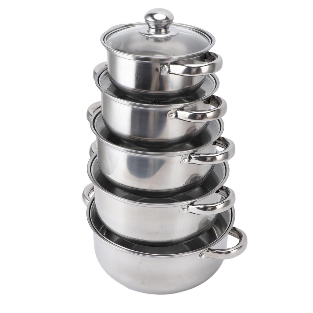 Set 5 pezzi Pentole in Acciaio Inossidabile Set di Pentole da Cucina Casseruola con Coperchio in Vetro Pentola per Brodo Pentola per Zuppa con 2 Manici