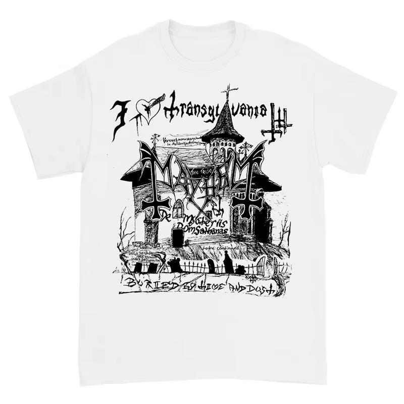 2025 Mayhem Norwegische Band Black Metal Rock Dunkler Wind Rot Amerikanisch Retro Punk Straße Männer Frauen High Street Kurzarm T-Shirt