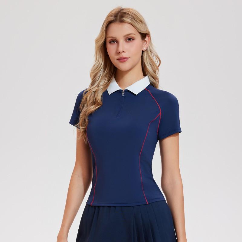 

Polo Lapel Short-sleeved Cool Women s Summer High-quality Skin-friendly High-stretch Figure-fitting Bottomed Shirt Breathable T-shirt Top XXL темно-синий