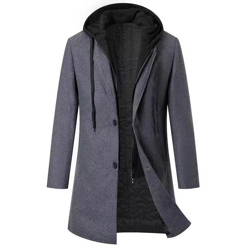 2024 Fall/Winter Hooded Faux Two-Piece Mid-Length Woolen Coat - Thick and Warm