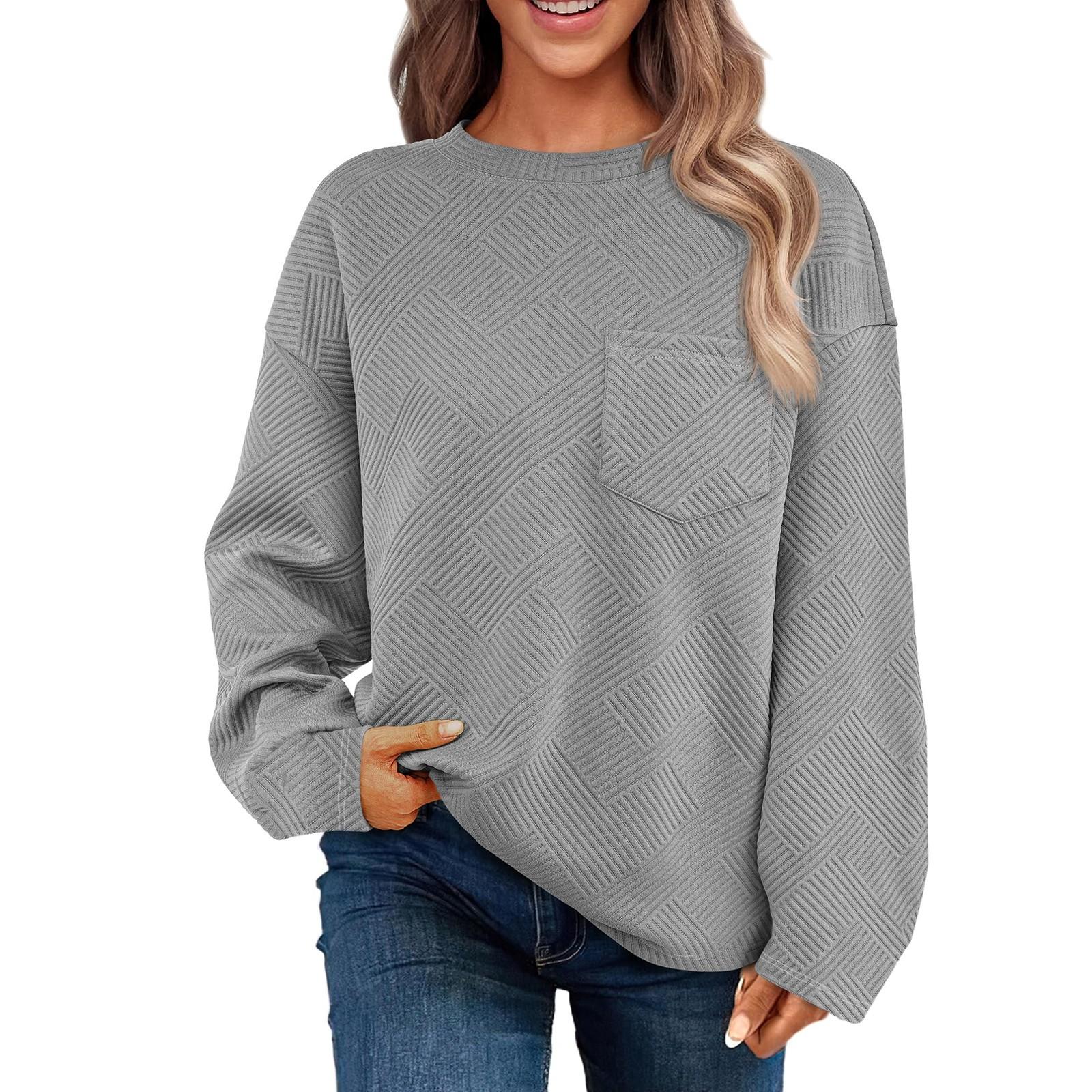 

Женские повседневные текстурированные толстовки осень-зима с длинным рукавом с заниженной линией плеча пуловеры с карманом S