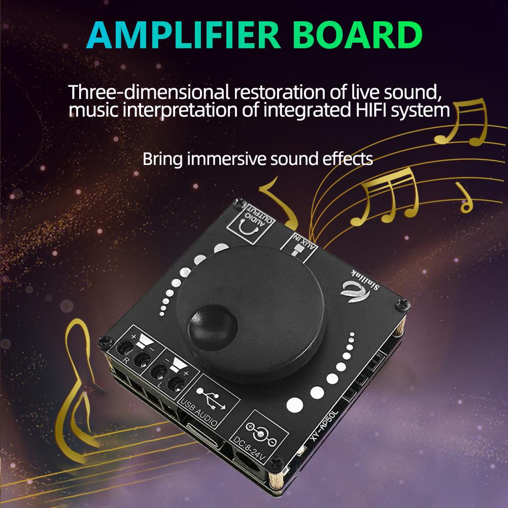 XY-AP50L Mini Bluetooth 5.0 50W+50W Dual Channel Audio Power Digital Amplifier Board Stereo Amplifier 3.5MM AUX USB APP