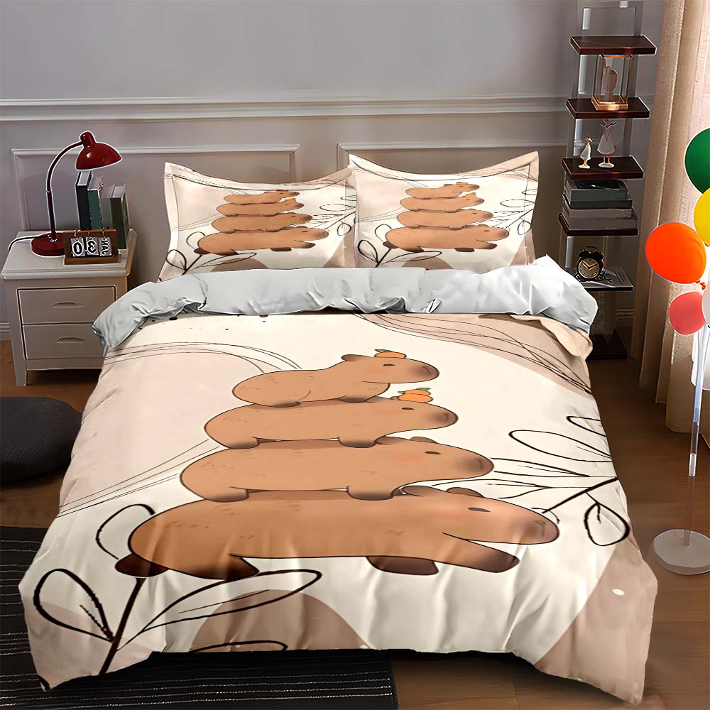 

Stacked capybara illustration. Bedding Duvet cover sets Duvet covers Pillowcases gifts (1 * Duvet Cover 2 * Pillowcases, without duvet insert) 135x200cm