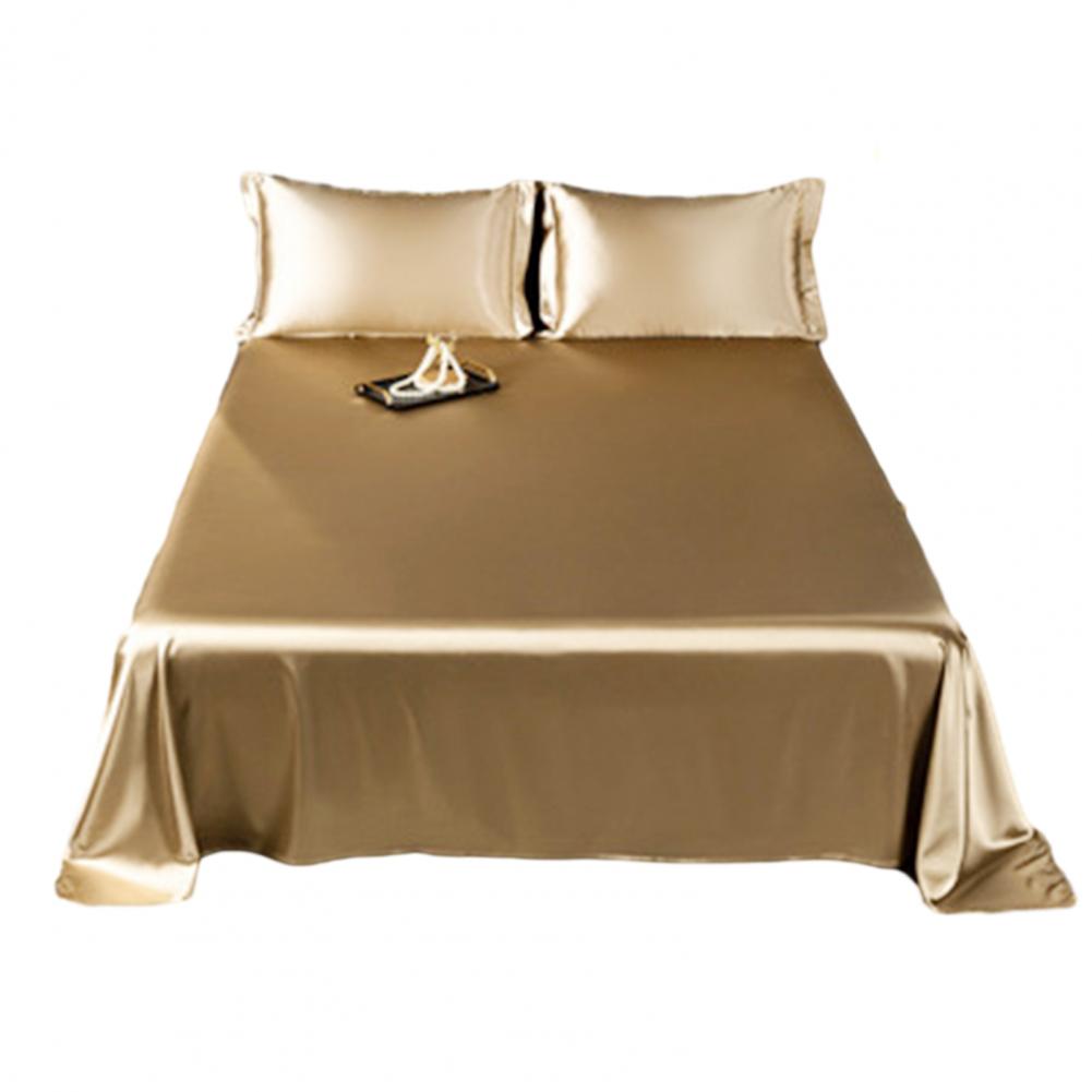 Glossy Satin Silk Bed Sheet With 2 Pillowcase Twin/Full/Queen/Top Sheets Solid Color Flat Bed Sheets Smooth Bed Sheet Sets