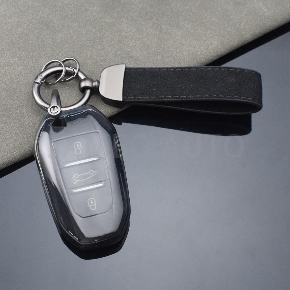 Transparent Tpu Car Key Case For Peugeot 208 308 T9 508 2008 For Citroen C4 For Opel Corsa Crossland X Remote Key Cover Keychain