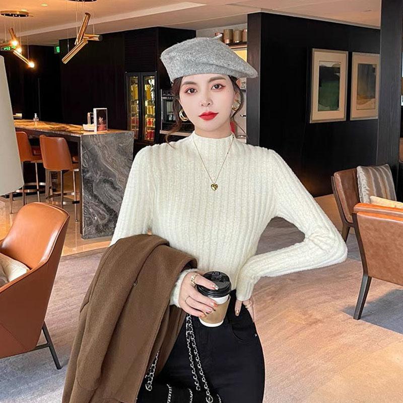 Soft Glutinous Pullover Sweater Women Autumn and Winter 2023 Knitted Half High Neck Solid Long Sleeve Sweater Pullover Female