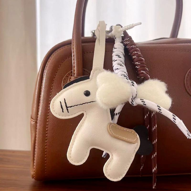 Leather Pony Keychain Braided Rope Bag Charm Backpack Pendant Key Ring Handmade Jewelry Accessories