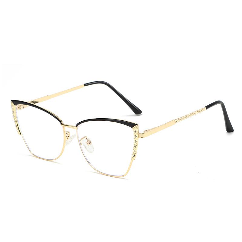 Fashion cat eye flat mirror trendy ultra-light glasses frame retro color-changing anti-blue glasses metal color-changing glasses