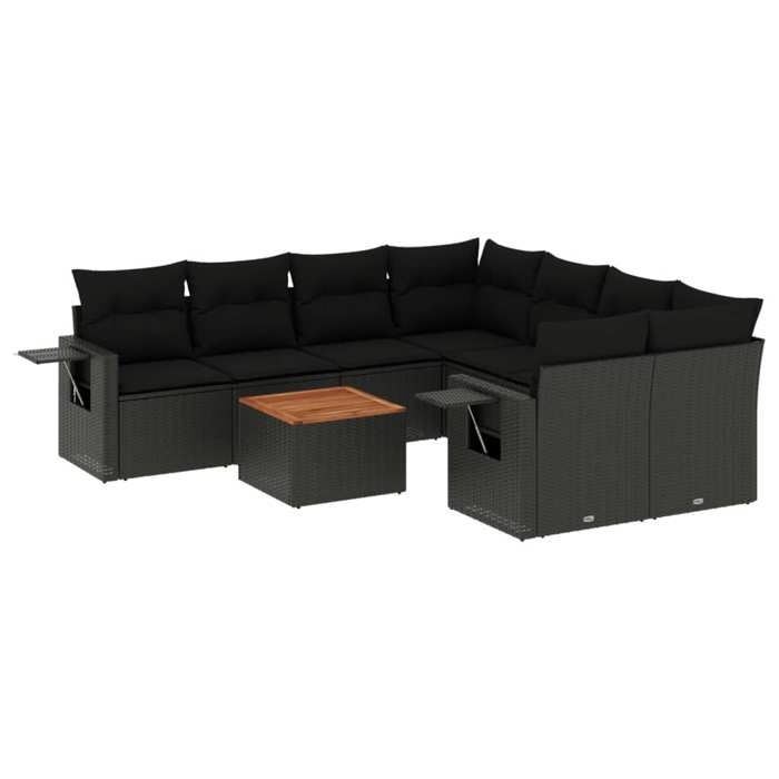 VidaXL Salon de Jardin avec Coussins 9 pcs, Canapés de Terrasse, Ensemble de Meubles de Patio, Mobilier d'Extérieur, Noir 3256818