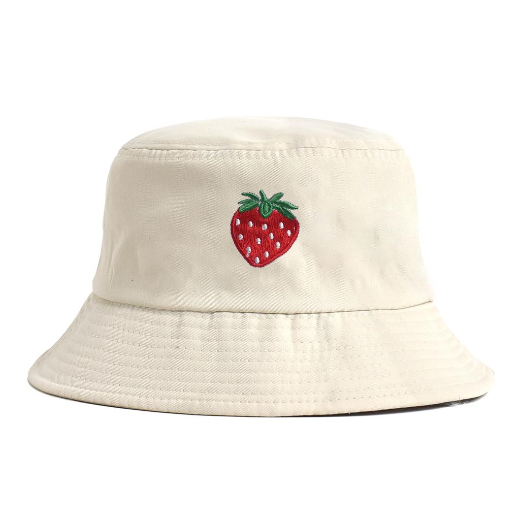 Korean Style Embroidered Strawberry Fisherman Hat Women's Summer Versatile Face Slimming Sun Protection Bucket Hat Trendy