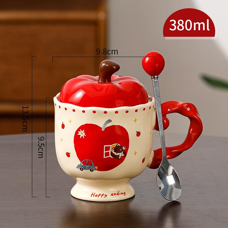 Cupa Drăguță Apple cu Capac Cană Ceramică Suvenir Cupă pentru Apă Potabilă Birou Cupă de Cafea cu Aspect Înalt Crăciun