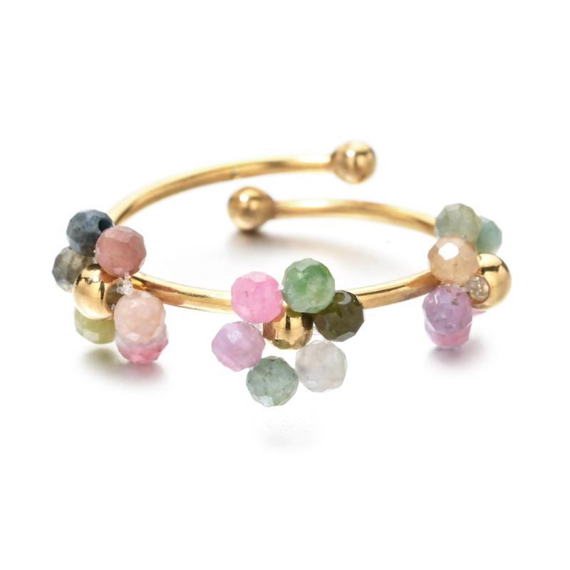 Natural Stone Beads Flower Rings For Women Stainless Steel Jewelry Female Summer Accessories Open Adjustable Couple Rings Gift