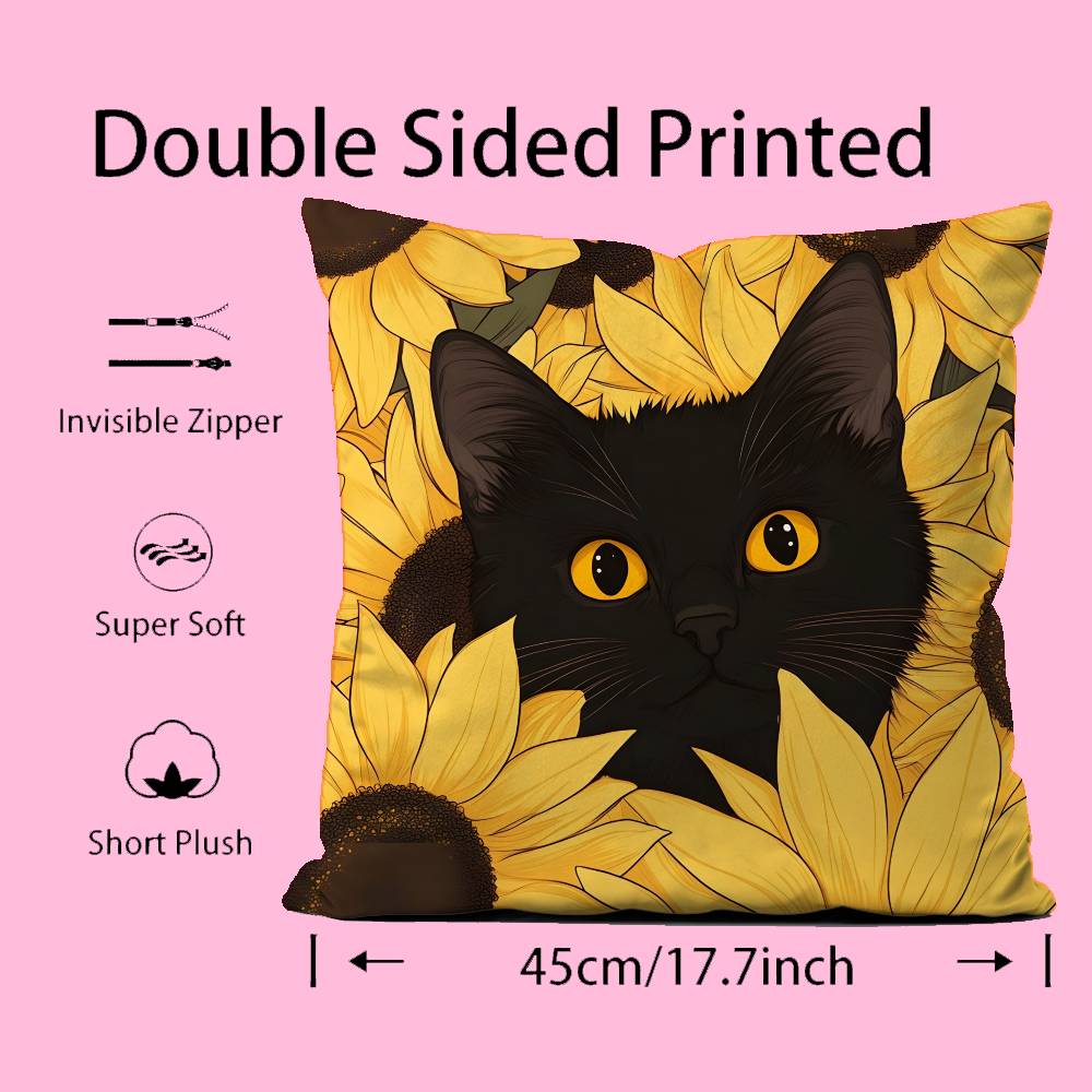 Cat In the Flowers Aesthetic Pillow Case Pattern Printing Pillowcase Living Room Sofa Cushion Cover Bedroom Room Decor