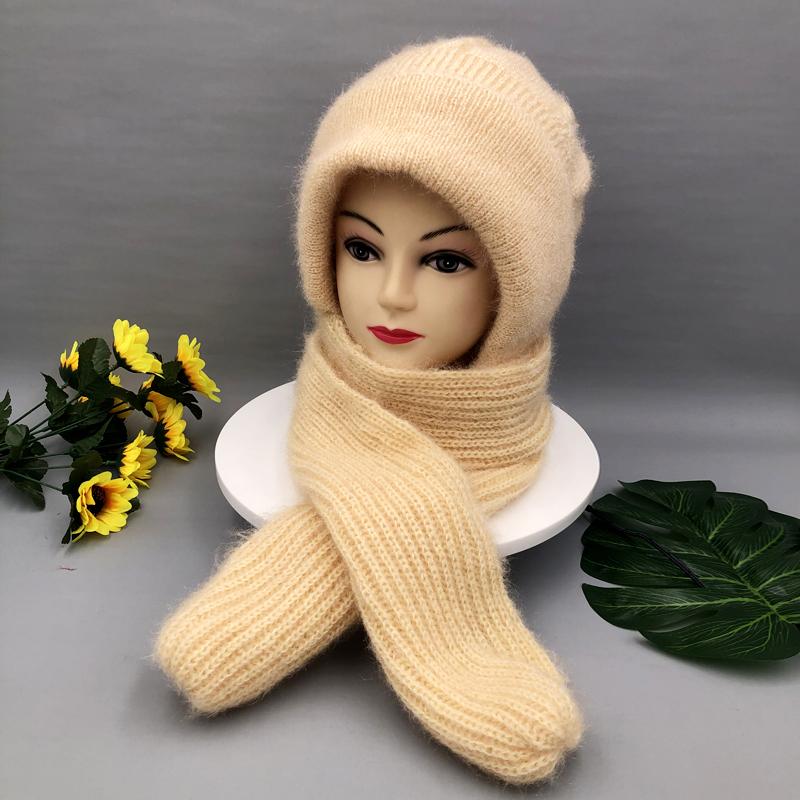 Frauen Winter Gestrickte Kapuze Hut Schal Kappe Dicke Warme Outdoor Stilvolle Schal Hüte Weibliche Herbst Headwear Mädchen Mode Elastische Mützen