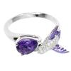 Bird Water Drop Faux Amethyst Cubic Zirconia Women Engagement Wedding Open Ring