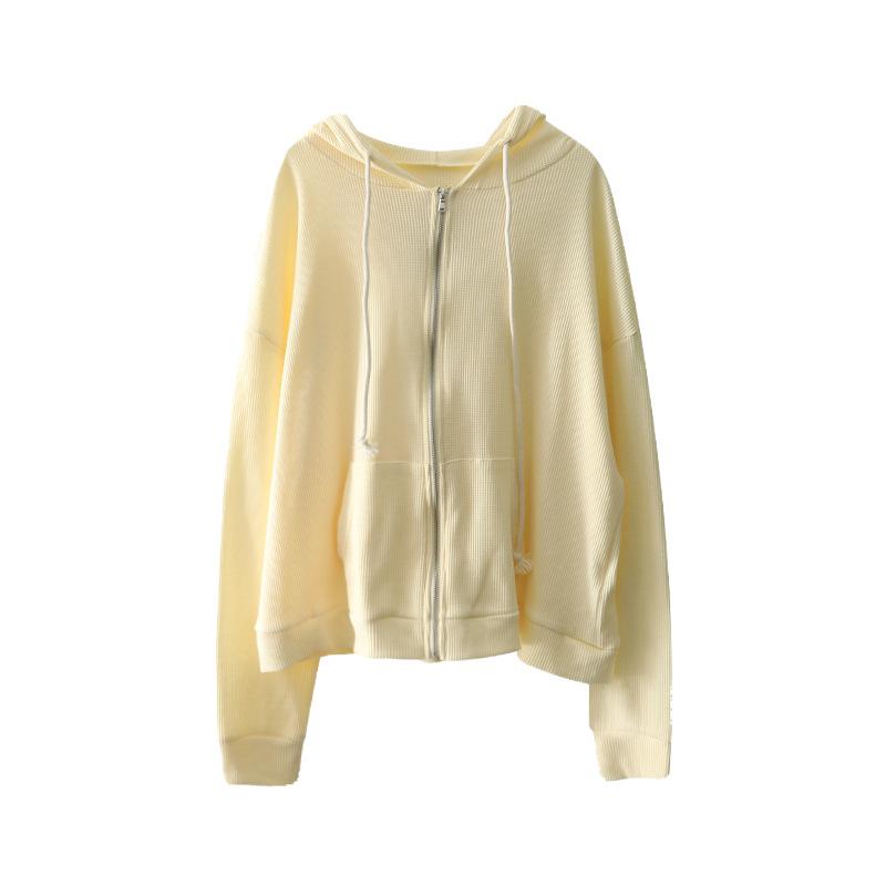 Mom See Series Tops Women's Waffle Cardigan Zipper Sweater Women's Autumn New Loose Student Jacket