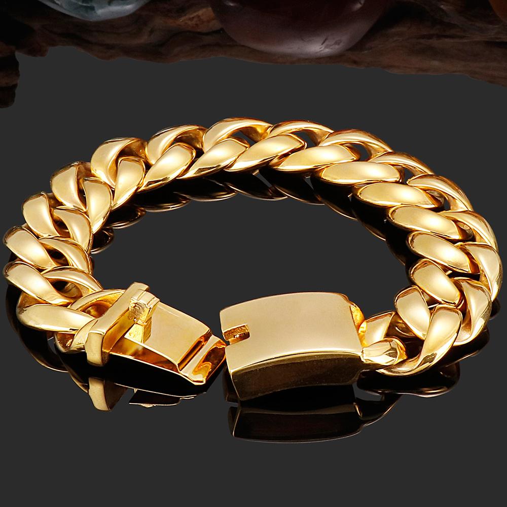 17MM Thick 316L Stainless Steel Cuban Link Chain Luxury Gold Color Men's Bracelet Minimalist Retro Male Jewelry Gifts