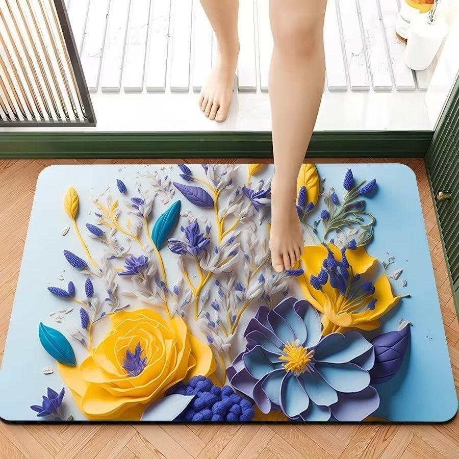 3D Floor Mat Little Daisy Strong Absorbent Quick Dry Foot Mats Bathroom Non-slip Soft Mats Bathroom Carpet
