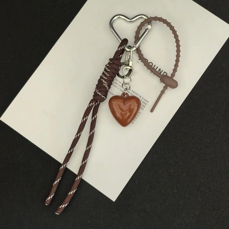 Fashionable Heart Leather Rope Keychain Cherry Bow Y2K Mobile Phone Lanyard Handmade Bag Pendant Ornaments Gifts