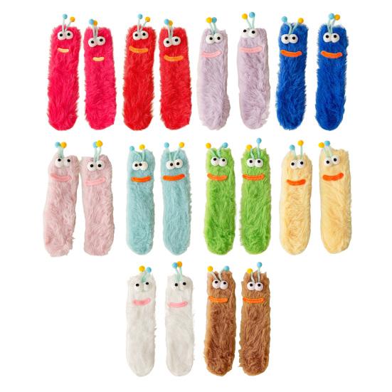 Urocze Puszyste Skarpety Przytulne Ciepłe Miękkie Skarpety z Dużymi Oczami Długowłose Zabawne