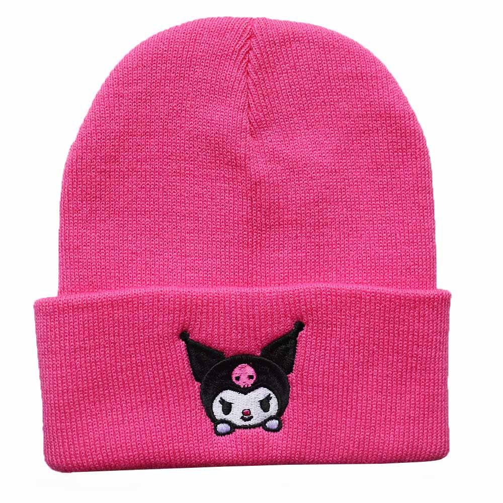 Men's and Women's Autumn and Winter Cartoon Knitted Hats with Kuromi Embroidery, Warm Beanie Hats for Students