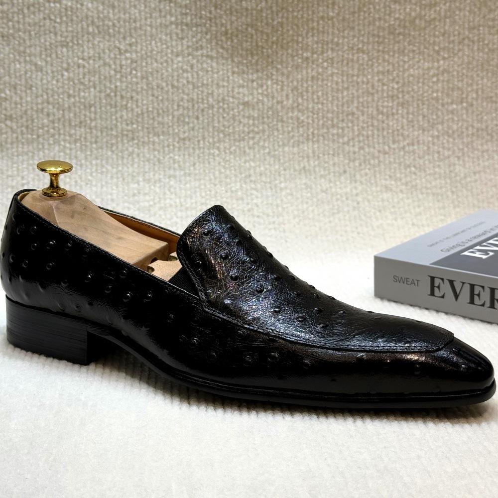 Leather Shoes Trendy New Ostrich Pattern One-Pedal Loafers Business Leisure Light Luxury Cowhide Leather Beanie Shoes