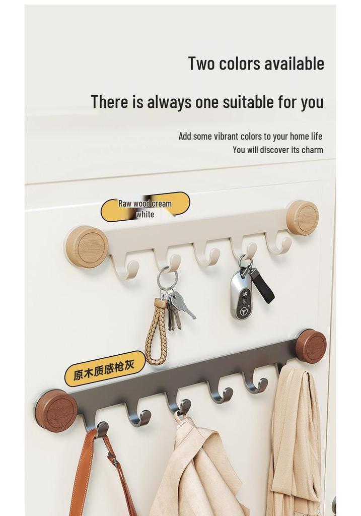 High-Grade No-Drill Adhesive Solid Wood Door Hook Rack for Bathroom and Entryway