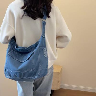 Bolsa de Ombro Jeans Casual Simples, Bolsa de Mão Versátil Para Uso Diário Para Mulheres, Azul Para Ir ao Trabalho, Mochila Escolar MIT