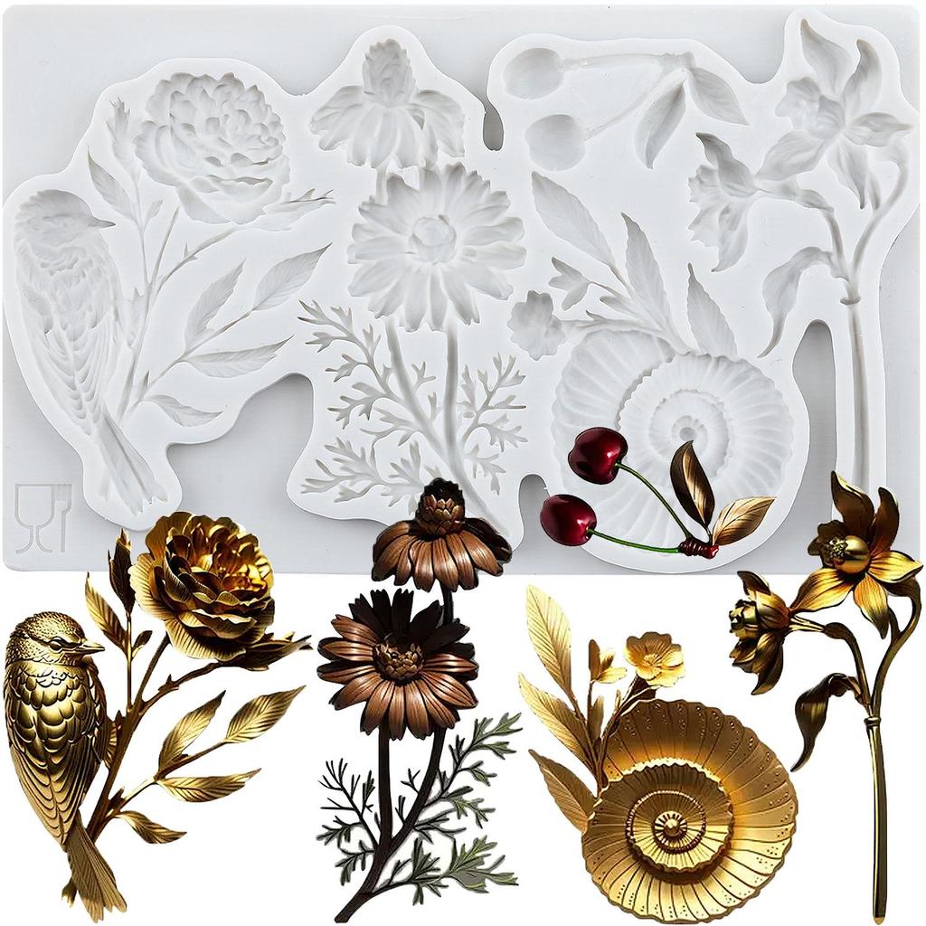 Bird Sunflower Silicone Mold Leaf Flower Vase Snail Fondant Molds Cake Decorating Tools Cupcake Topper Candy Resin Clay Chocolate Gumpaste Mold