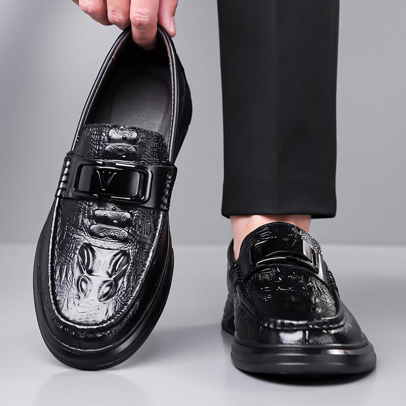 Fashion Brand's New Top Layer Cowhide Men's Comfortable Formal Leather Shoes Classic Black Mens Crocodile Leather Business Leather Shoes