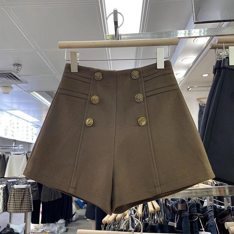 Pantaloncini a vita alta Pantaloni larghi a doppio petto spessi da donna S caffè