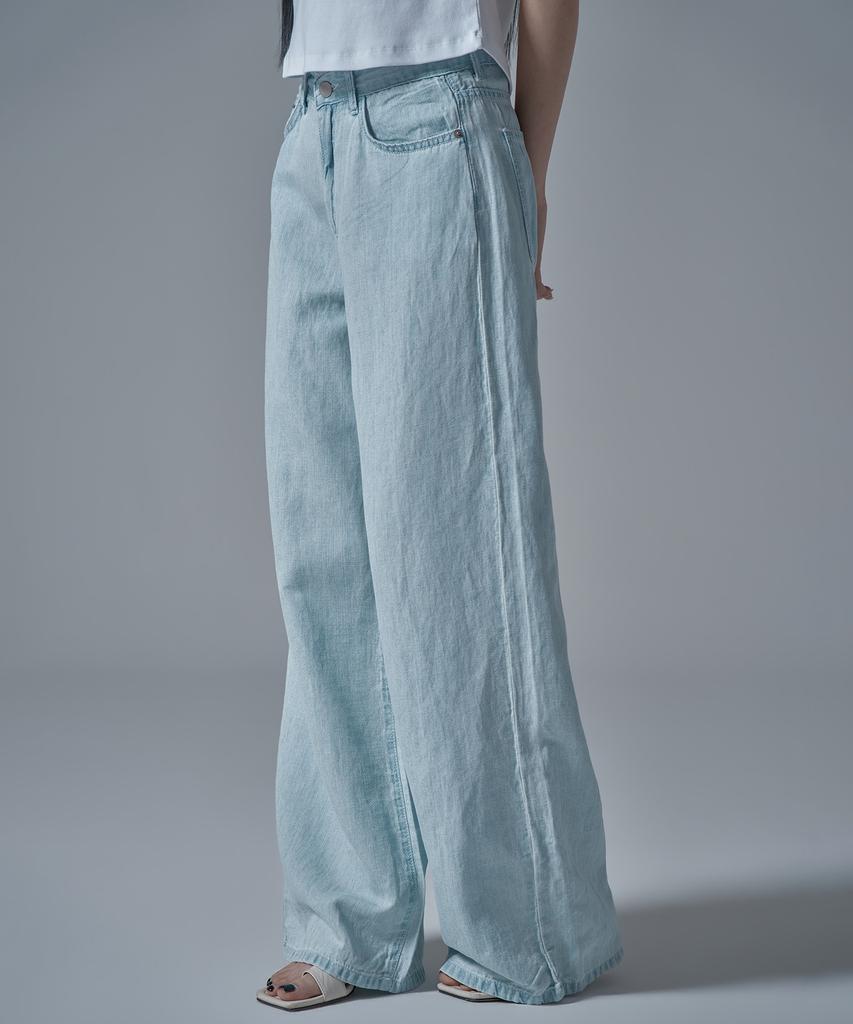WAARFORWOMAN W1137 Linen Wide Denim Pants_Light Wash [Short Length Added]