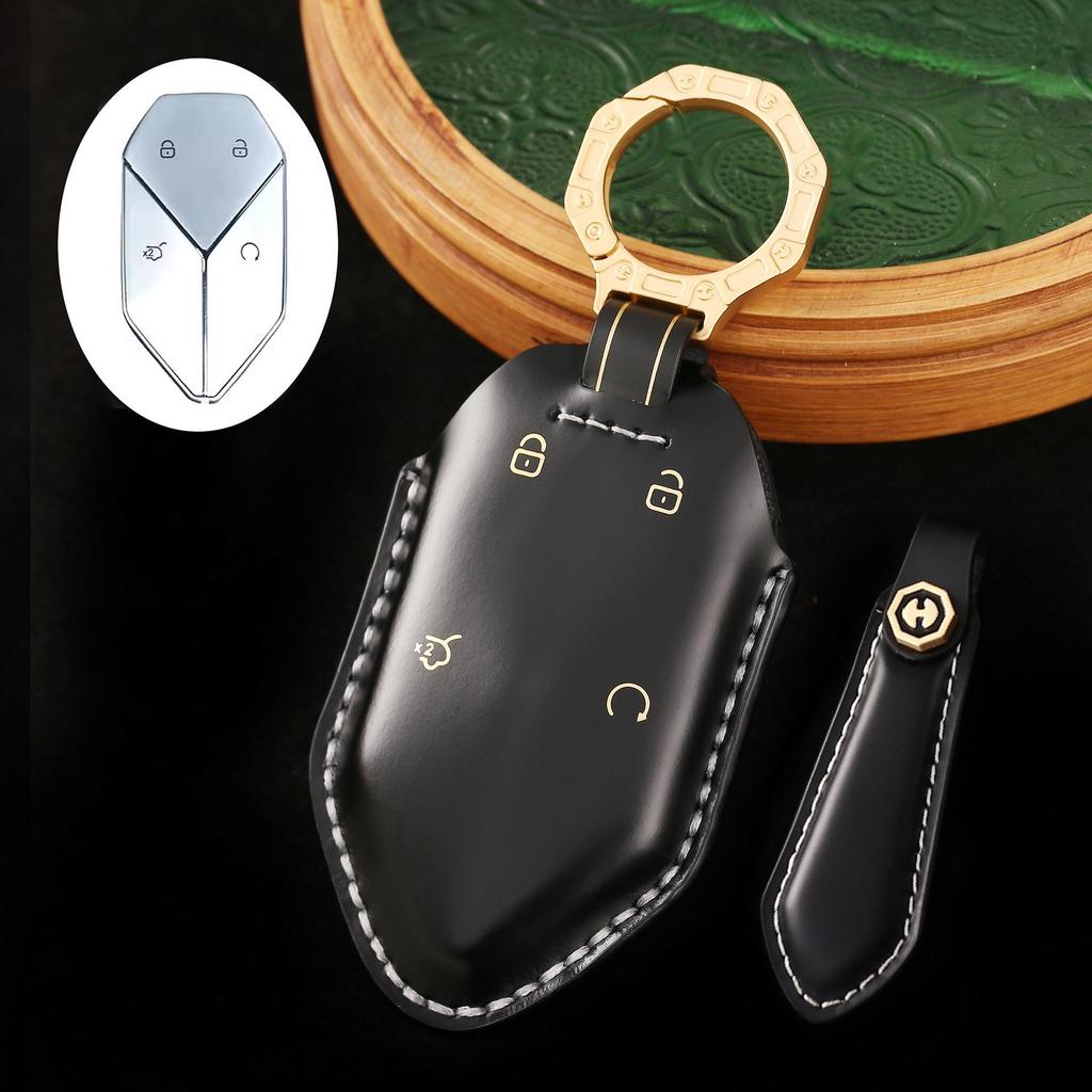 BYD Formula Leopard 5 Genuine Leather Car Key Cover with High-End Key Chain for Men and Women