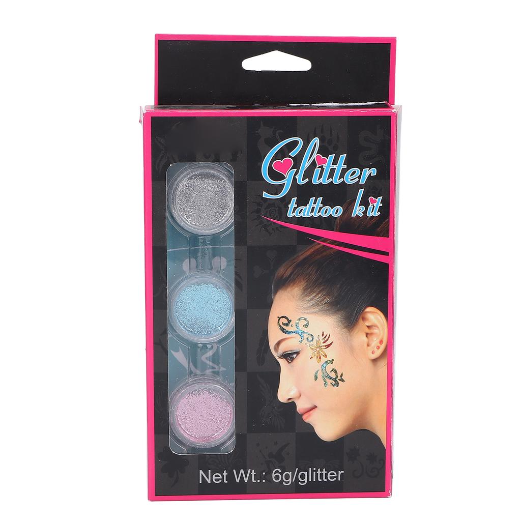 4 Colors Face Body Glitter Powder Children Shiny Temporary Tattoo Nail Art Glitter with Glue Template
