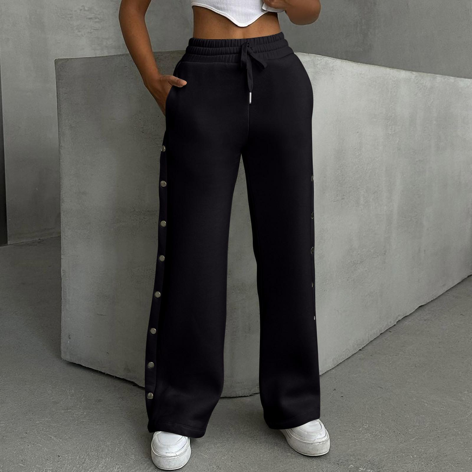 

Женские повседневные однотонные широкие брюки с пуговицами XXL чёрный