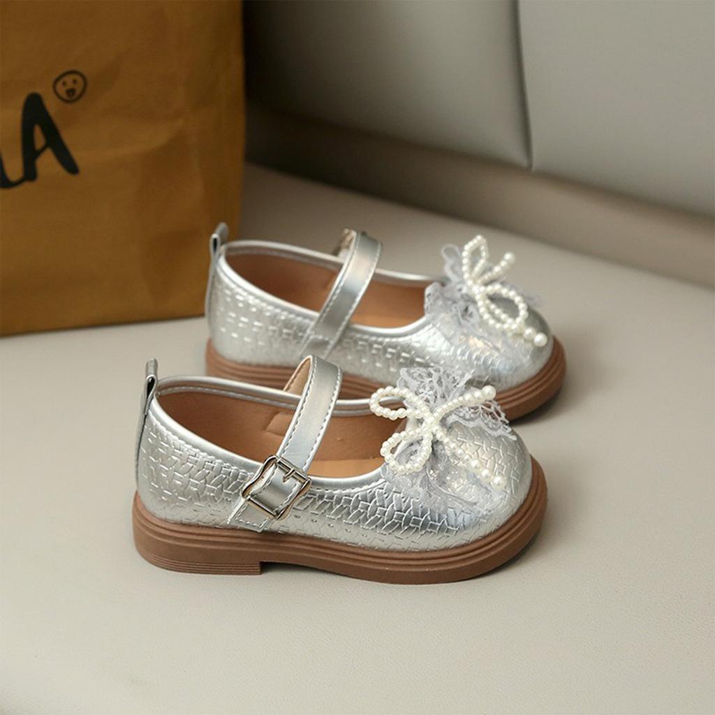 Girls Mary Jane Shoes Princess Style Lace Bowknot Decor Closed Toe Adjustable Strap Dress Shoes for Kids Casual Wear School