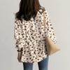 Women's 2024 Puff Sleeve V-Neck Printed Long Blouse with Elastic Waist